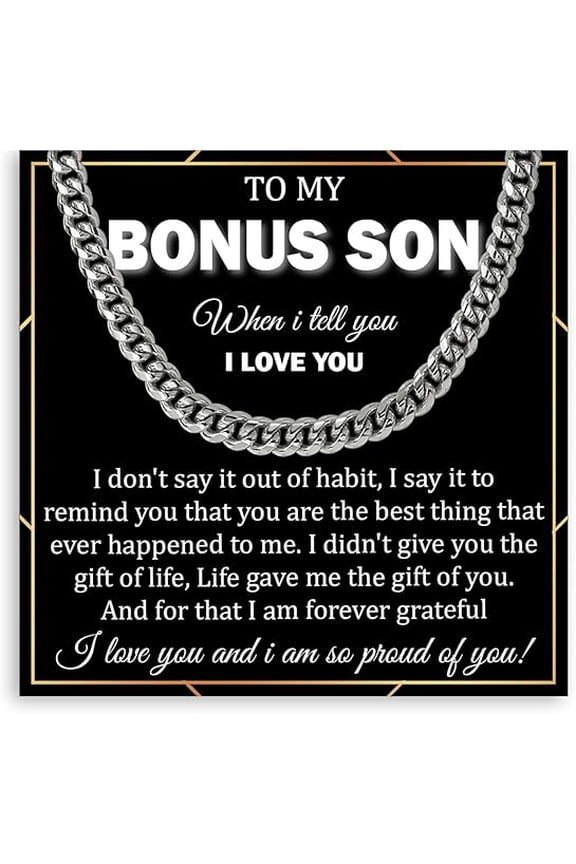 Graduation Gift for Step Son With Message Card and Gift Box, Cuban Link Chain for Stepson from Stepdad, Chain Necklace for Bonus Son from Bonus Mom