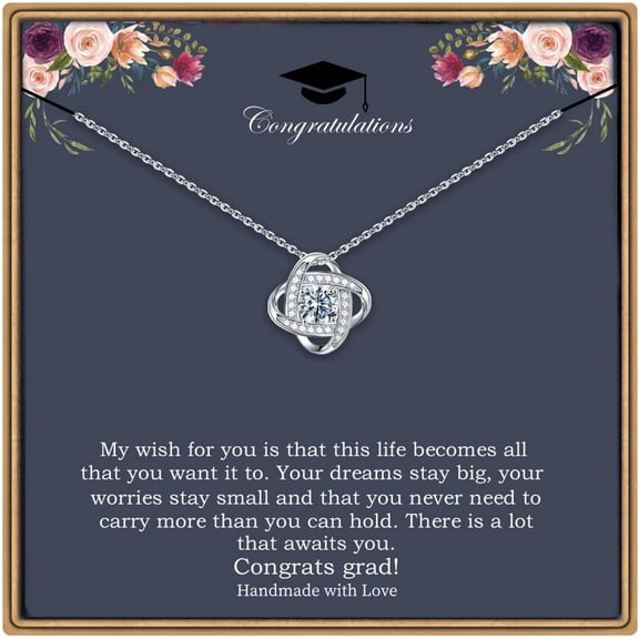 Graduation Gifts - 14K White Gold Plated Love Knot Graduation Necklaces for Women College Graduation Gifts for Her Class of 2025 Graduation Gifts