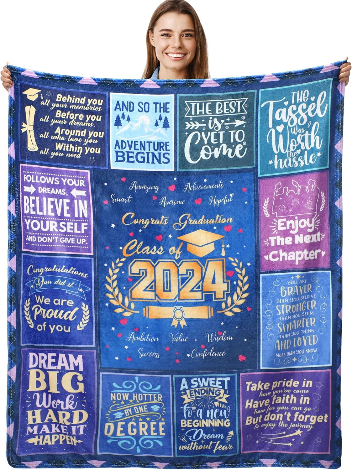 Graduation Gifts 2024 Throw Blanket - Graduation Gifts for Him Her, Birthday Graduate Gift for Granddaughter from Grandma, College Graduation Blankets for Daughter Son Friends 50"x60"
