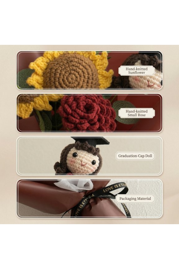 Graduation Gifts Bear Flowers Bouquet 2026 Graduation Bouquet Gift Crochet Artificial Sunflower Set with Greeting Card for Her or Him Grad Party Gifts Favors Supplies