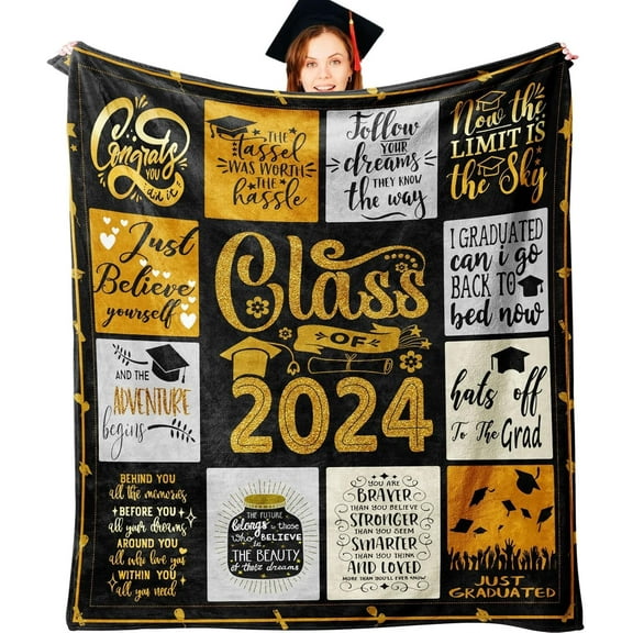 Graduation Gifts Blanket - 2024 Graduation Gifts for Her Him - Graduation Decorations Class of 2024 Throw 50" X 60" - Graduation Party Supplies Favors - High School College Graduation Gifts