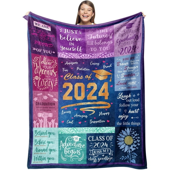 Graduation Gifts Blanket - 2024 Graduation Gifts for Her Him - Graduation Decorations Class of 2024 Throw 50" X 60" - Graduation Party Supplies Favors - High School College Graduation Gifts