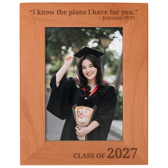 ThisWear Graduation Gifts Christian Verse Class of 2027 Natural Wood Laser Engraved Portrait 5x7 Photo Frame