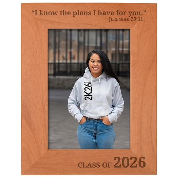 ThisWear Graduation Gifts Christian Verse Class of 2026 Natural Wood Laser Engraved Portrait 5x7 Photo Frame