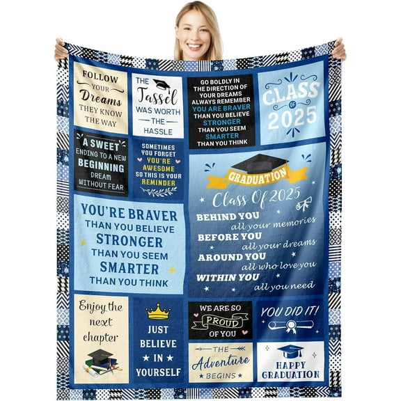 Graduation Gifts for Her Him Class of 2025 Throw Blanket for Women Men 2025 Graduation Decorations High School Seniors Gifts for Him Her 2025 Graduation Blankets College Blankets 50" X 60"