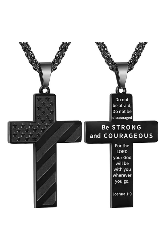 Graduation Gifts-Cross Necklace for Men Women,American Flag Bible Verse Stainless Steel Baptism Religious Christian First Communion Jewelry Gifts