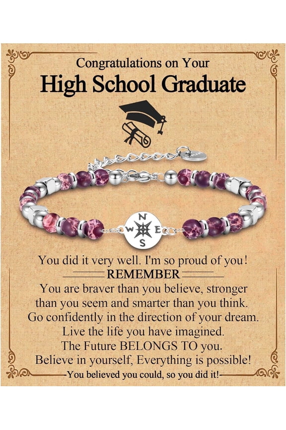 Graduation Gifts for Her Girls Women Class of 2024 High School/Kindergarten/Preschool/ 5th 6th 8th Grade/College/Master Degree/Middle School Graduation Gifts Compass Bracelet Jewelry for Her