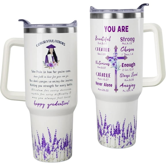 Graduation Gifts, Grads Tumbler with Handle and Straw 40 oz, College/High Class of 2024 Graduation Gifts for Her with Encourage Quotes Insulated Water Bottle, Meaningful Graduate Gift for Grads.