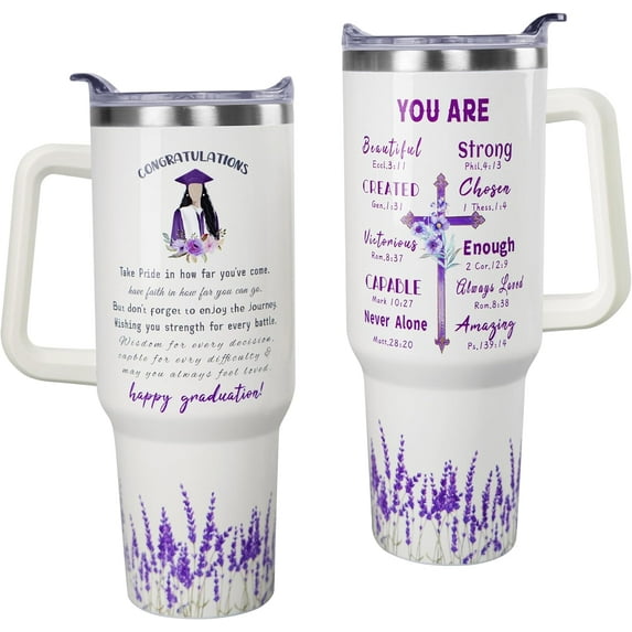 Graduation Gifts, Grads Tumbler with Handle and Straw 40 oz, College/High Class of 2024 Graduation Gifts for Her with Encourage Quotes Insulated Water Bottle, Meaningful Graduate Gift for Grads.