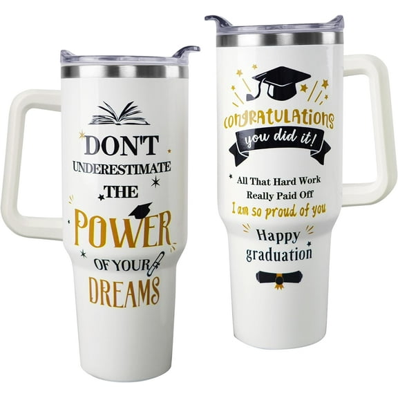 Graduation Gifts, Grads Tumbler with Handle and Straw 40 oz, College/High Class of 2024 Graduation Gifts for Her Him with Encourage Quotes Insulated Water Bottle, Meaningful Graduate Gift for Grads.