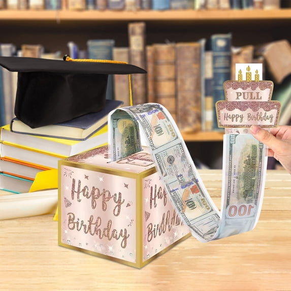 Graduation Gifts Graduation Money Box for Cash Gift Pull Class of 2026 Surprise Gift Boxes for Money Pink Money Holder Box with 50Pcs Bags College Senior High School Congrats Grad Party Favors