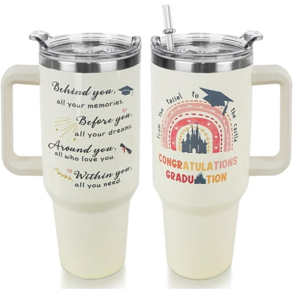 Graduation Gifts Graduation Tumbler with Handle and Straw 40 oz Graduation Inspirational Cup Coffee Mugs Gifts for Women,Sister,High School College