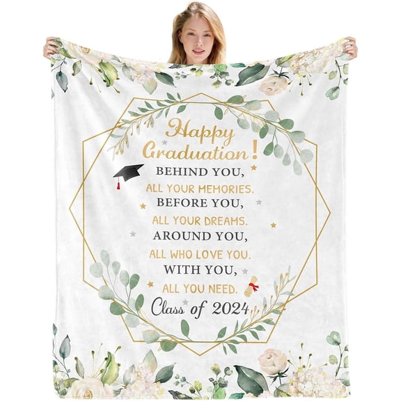 Graduation Gifts for Her, Class of 2024 Graduation Gifts Ideas, High School/College/Masters Degree Graduation Gifts for Her, Graduation Blankets 60X50in (Happy Graduation)