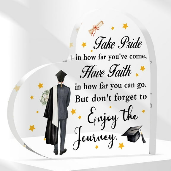 Graduation Gifts for Him, 2025 Graduation Gifts Class of 2025 Gifts Graduation Plaque Inspirational Gifts for Graduates 4 Inch Heart Shape Acrylic Plaque