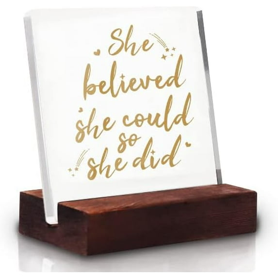 Graduation Gifts Spiritual Gifts for Women Clear Acrylic Sign Mothers Day Gifts She Believed She Could So She Did Congratulation Monogrammed Gifts for Women Best Friends Desk Decor For Home