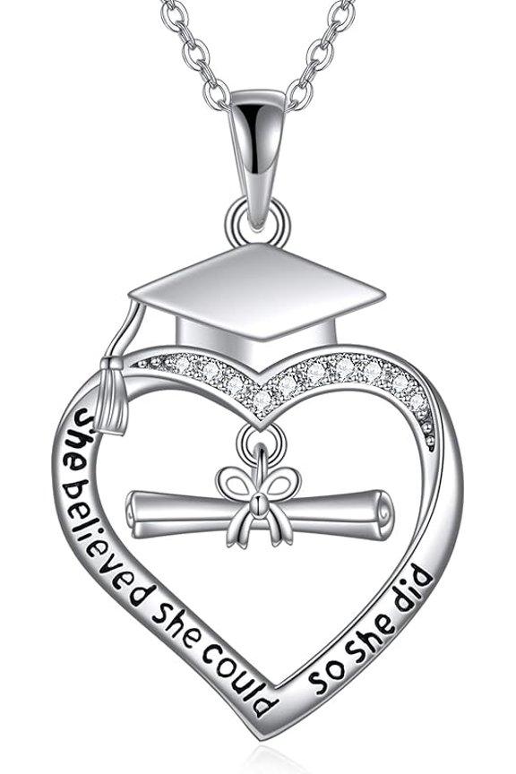 Graduation Gifts for Her Sterling Silver Heart Graduation Necklace Bachelor's Hat Pendant I'd be Lost Without You Conpss Crysta Necklace High School Senior College Graduation Gifts for Women