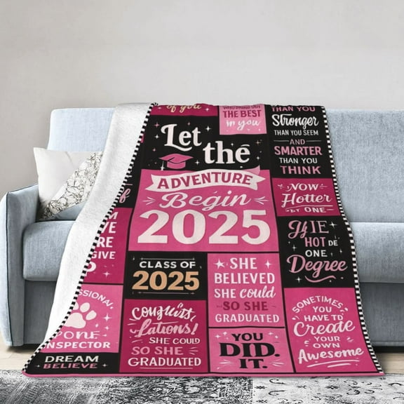 Graduation Gifts Throw Blanket for Her, Inspirational Quotes Print Soft Cozy Pink Flannel Blanket for Congrats Graduation Class of 2025, Home Decor for Bed Sofa 50x40