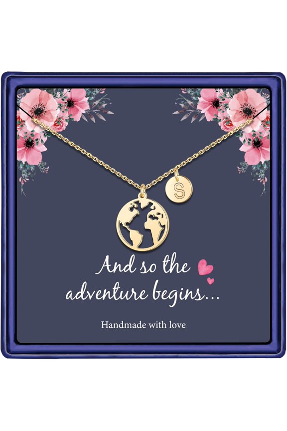 Graduation Gifts for Her Women - 14K Gold Plated Earth World Map Necklace Graduation Gift College High School Graduation Gifts for Her Disc Letter Graduation Necklace Jewelry for Women