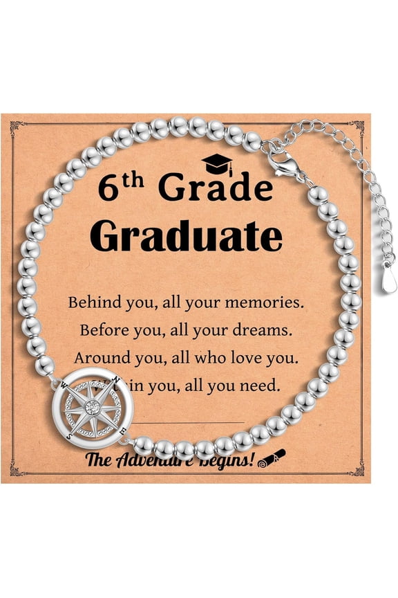 Graduation Gifts for Her, Class of 2025 High School 5th 6th 8th Grade College Masters Degree Graduation Compass Bracelet Jewlry Gifts for Girls Women