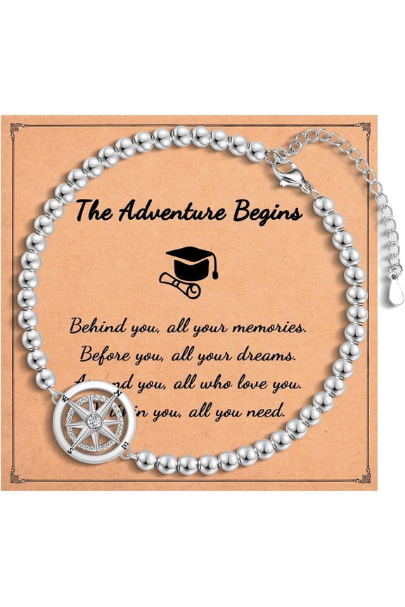Graduation Gifts for Her, Class of 2025 High School 5th 6th 8th Grade College Masters Degree Graduation Compass Bracelet Jewlry Gifts for Girls Women