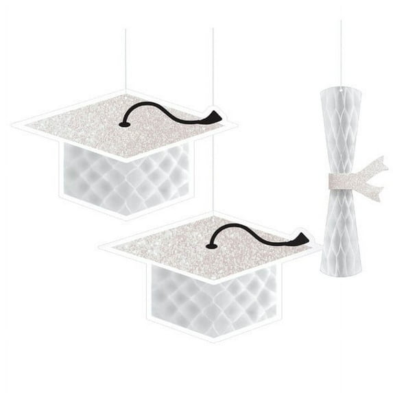 Graduation Glitter Hanging Honeycomb Decorations (3pcs)