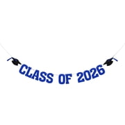 Graduation Glitter Paper Banner, Blue Class Of 2026 With Grad Cap, 1 Pack Graduation Season Party Decorations