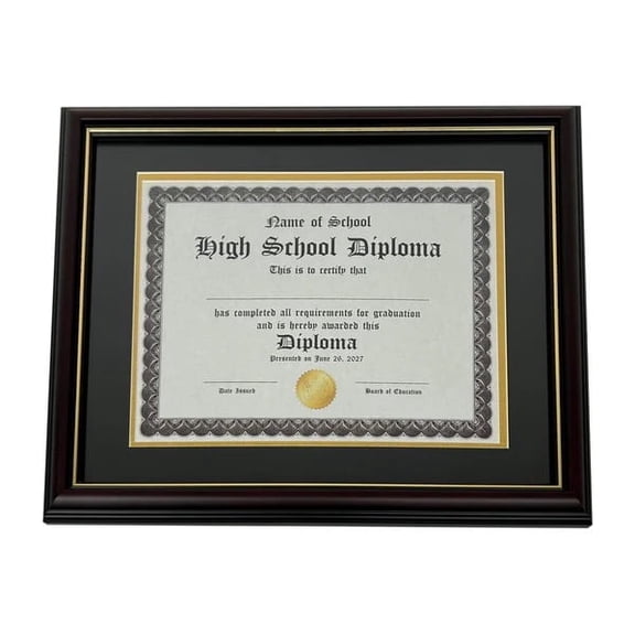 Graduation Glossy Cherry with Gold Trim Certificate Frame