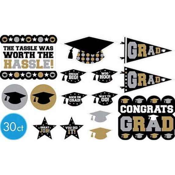 Graduation Gold & White & Black Cutouts (30ct)