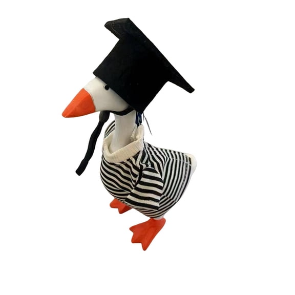 Graduation Goose Outfit Set, Small Striped Goose Costume with Graduation Cap, 7 Inch Goose Clothes and Hat, Perfect for Outdoor Yard Lawn Decor and Grad Themed Party