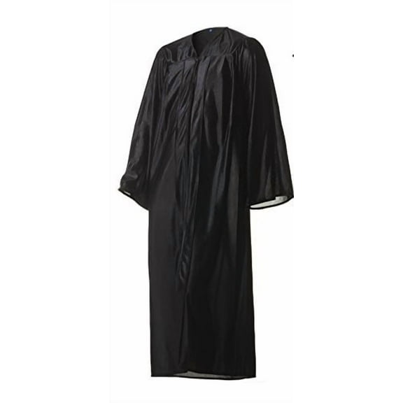 Academic Graduation Gown (Black, Shiny, Size 48 Plus (5'3" - 5'5") over 210 ibs) - Unisex - for Highschool and College Graduates