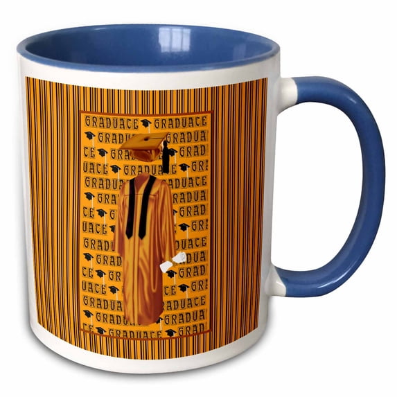 Graduation Gown, Cap, and Diploma, Orange and Black 15oz Two-Tone Blue Mug mug-203279-11