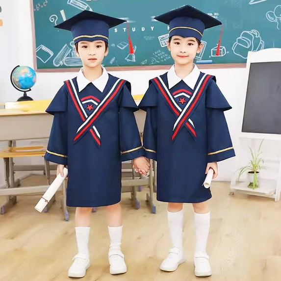 Graduation Gowns Kindergarten Cap and Gown with Tassel Outfits Set Little Girl Graduation Dress for Kids 5-6 Years