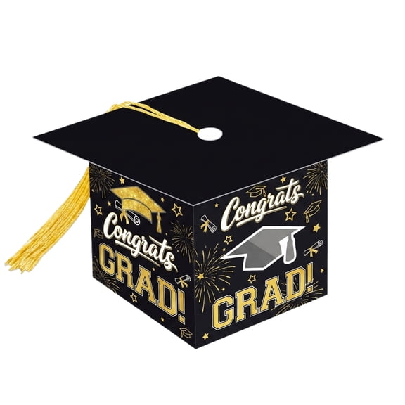 Graduation Grad Cap Boxes for Candy - 2026 Ceremony Party Favor Containers for Dessert Table Decor (Black)