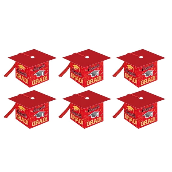 Graduation Grad Cap Boxes for Candy - 2026 Ceremony Party Favor Containers for Dessert Table Decor (Red)
