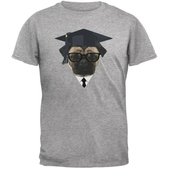 Graduation - Graduate Pug Funny Heather Grey Adult T-Shirt - Small