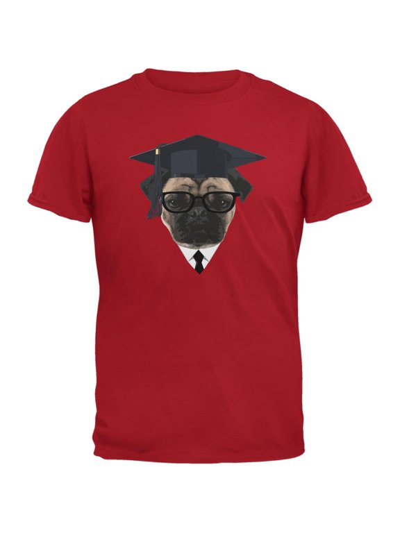 Graduation - Graduate Pug Funny Red Adult T-Shirt - X-Large