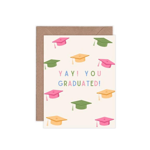 Graduation Greeting Card – "YAY! YOU GRADUATED!" Colorful Cap Design – Envelope Included, Blank Inside – Perfect for Celebrating High School or College Graduates