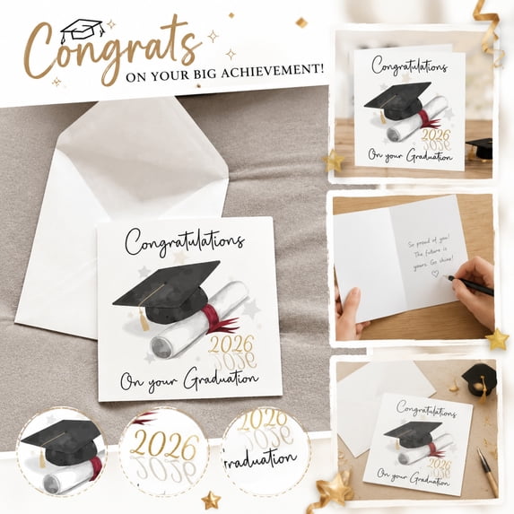 Graduation Greeting Cards, 2026 Graduation Cards, Congratulations Cards with Envelopes, Blank Cards and Envelopes, 10 Pack 5X5 Inch Watercolor Style Square Cards for 2026