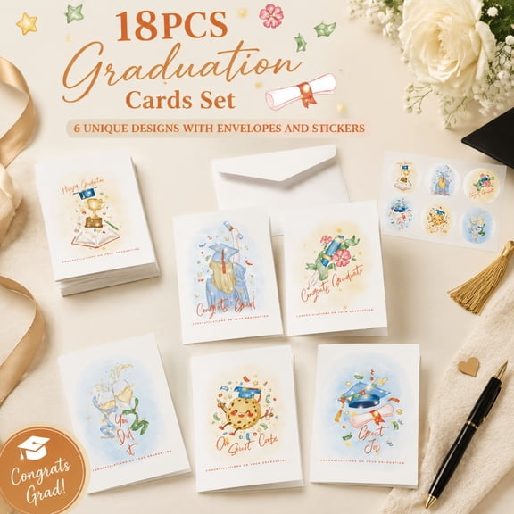 Graduation Greeting Cards Pack, Congrats Grad Message Notecards Set, Bulk Blank Holiday Blessing Postcards with Envelopes and Stickers, School Alumni Banquet Table Decoration