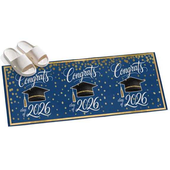 Graduation Hallway Runner Rug 2x6 Washable Non Slip Kitchen Runner Rug for Bedside Bathroom Abstract Polka Dot Graduation Cap Blue Indoor Floor Carpet Area Rugs for Living Room Bedroom Office