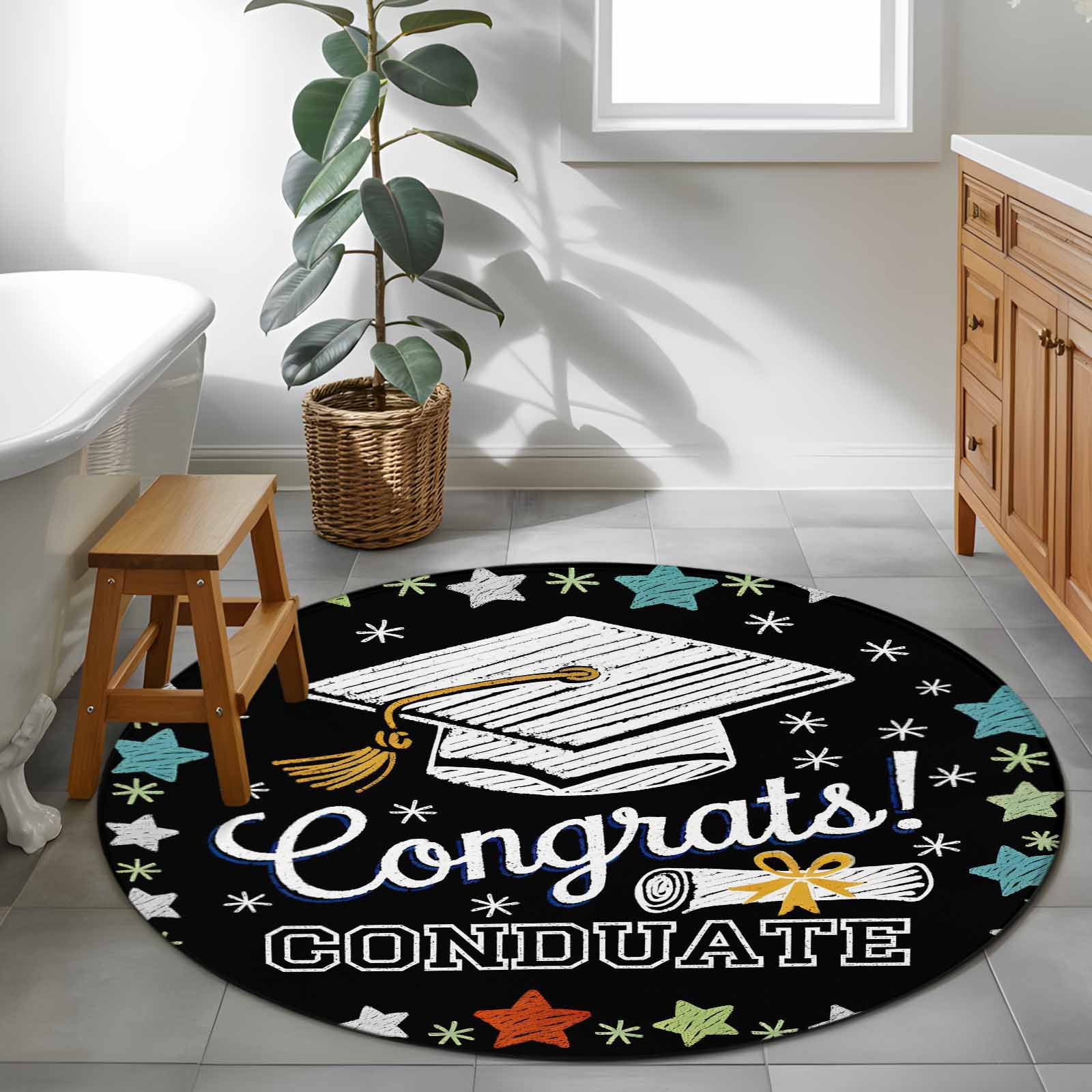 Graduation Hat 4ft Round Rug for Cozy Reading Nook Home Office Chair ...