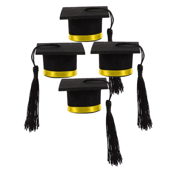 NIAIZEK Yellow Mini Graduation Caps for Wine Bottles 4pcs Academic Style Party Decorations 2.2x2.2x1.4in