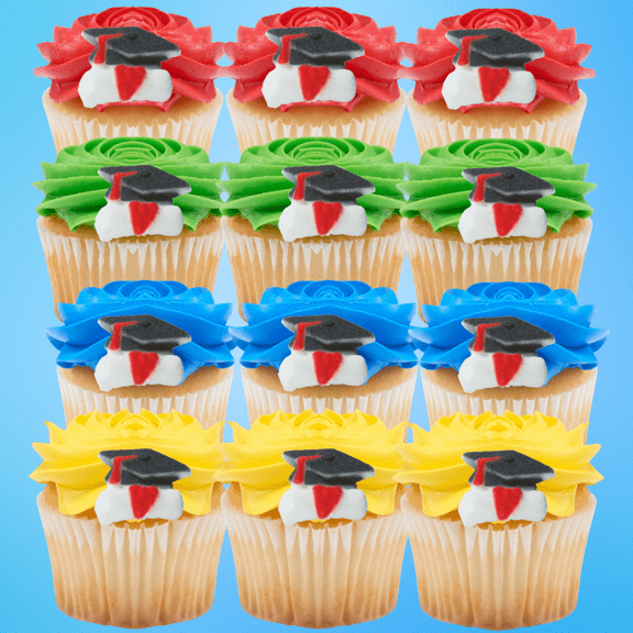 Graduation Hat Edible Sugar Cupcake & Cake Decoration Topper-Pack of 16