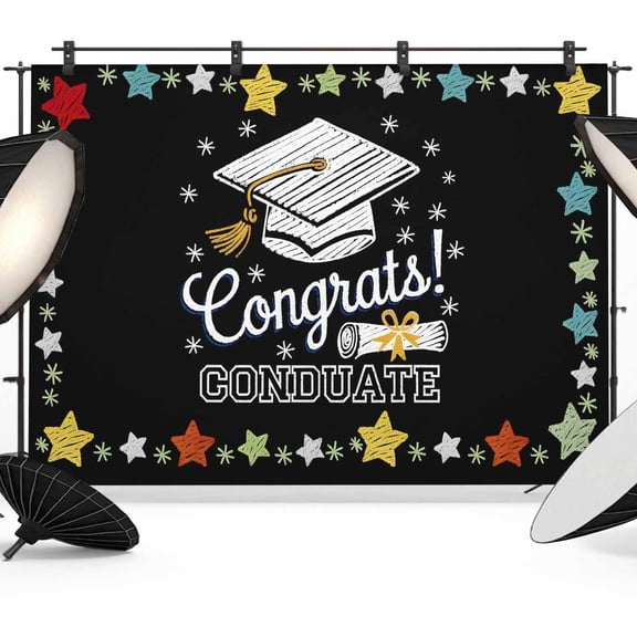 Graduation Hat Photography Backdrop 7x5FT, Color Star Yellow Bow Black Background Photo Backdrops, Background for Photography Studio Photo Studio Background, Back Drop for Photoshoot