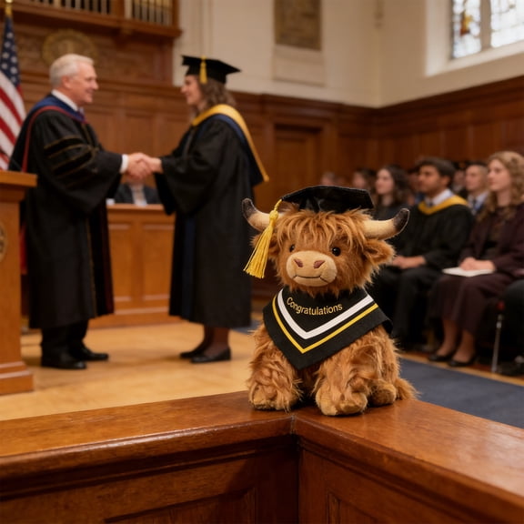Graduation Highland Cow Plush, Grad Gift for Him Her, Soft Stuffed Animal with Cap, Cute Collectible Teddy Bear , Birthday Present