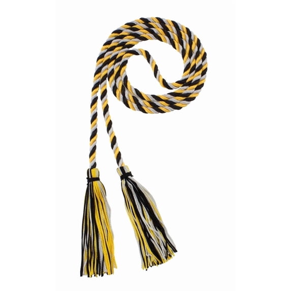 Graduation Honor Cord - BLACK / GOLD / GRAY - Every School Color Available - Made in USA - By Tassel Depot