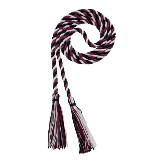 Graduation Honor Cord - NAVY / MAROON / WHITE - Every School Color Available - Made in USA - By Tassel Depot