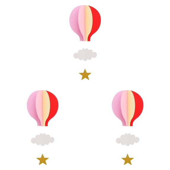 Graduation Hot Air Balloon Decor – Large 3D Paper Garland with Clouds & Stars, Rainbow Balloon Hanging Decoration for High School, College, Preschool Graduation 3PCS