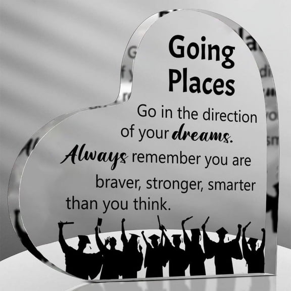 Graduation Inspirational Acrylic Gift Bohemian Style Heart-Shaped Desktop Decor with Motivational Quote 2D Flat Design for University College High School Graduates Thank you gift Birthday day
