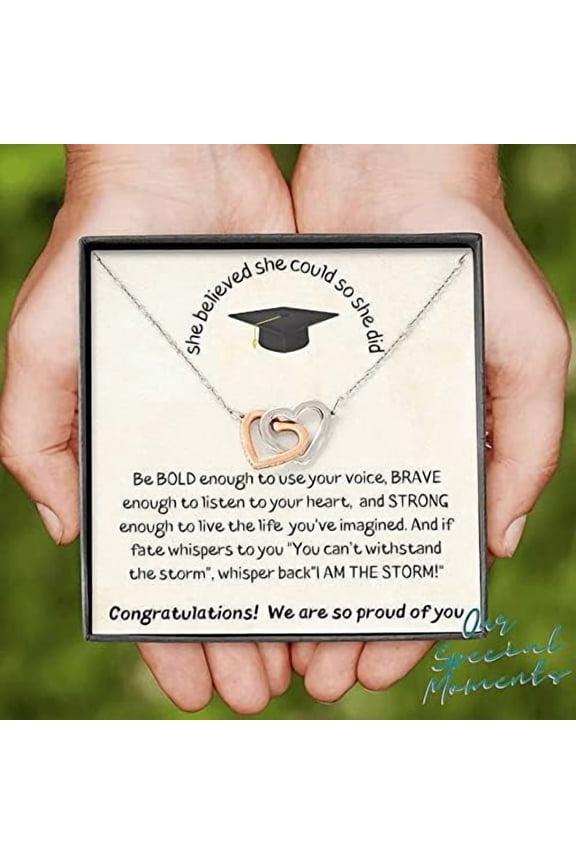 Graduation Interlocking Hearts Necklace Message Card Gift For Granddaughter, College Graduation Gift, High-School Graduation Gift, Middle School Graduate Daughter Gift, Elementary School